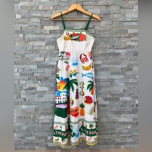 Tropical Print Maxi Sundress with Green Trim Small